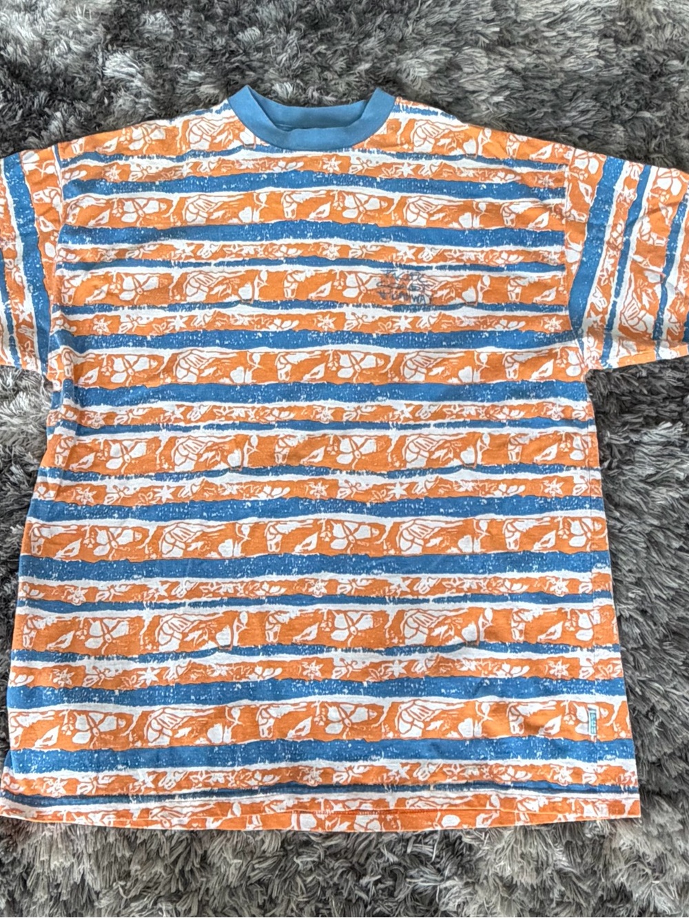 Vintage Pacific Coast Highway PCH Surf Tee Large Orange Blue Striped Shirt